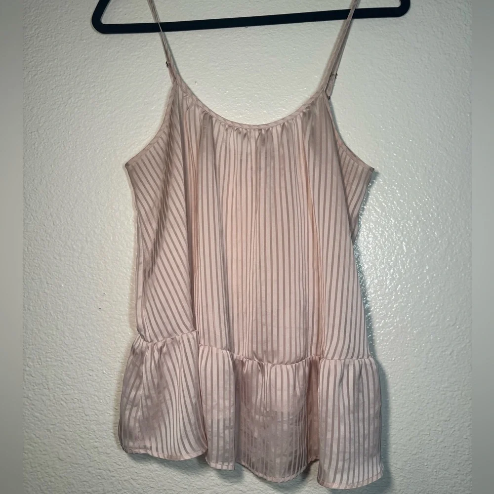 Victoria's Secret blush Pink satin Striped Ruffle-Hem Camisole - Picture 2 of 5